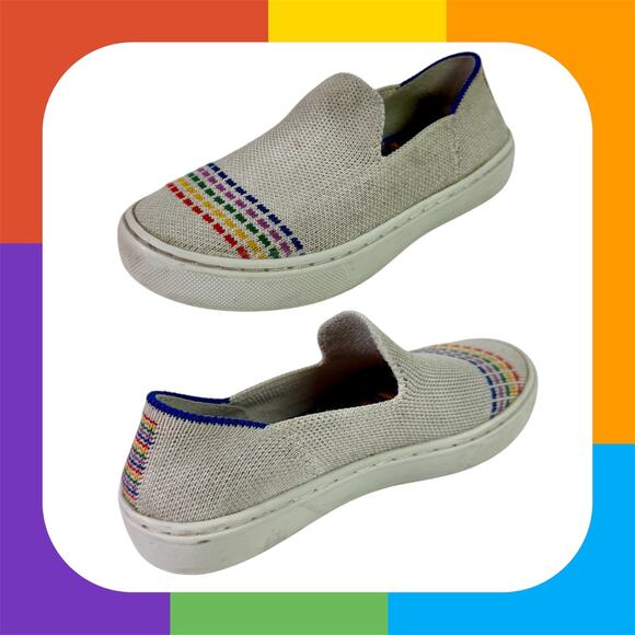 Rothy's Girls 12 White Rainbow Stitching Slip On Shoes Comfort Pride Play School - Picture 1 of 8